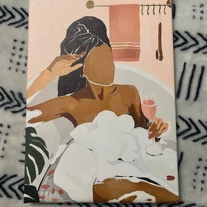 Black woman relaxing in bubble bath with wine! canvas wall art